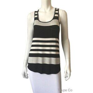 E&M Black & Ivory Striped Tank Top With Pocket